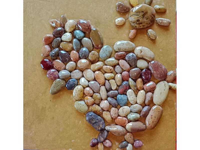 Posa ollas y teteras Diseño "POLLITO", arte realizado en piedras , para poner cosas calientes y no dañar su mesa.