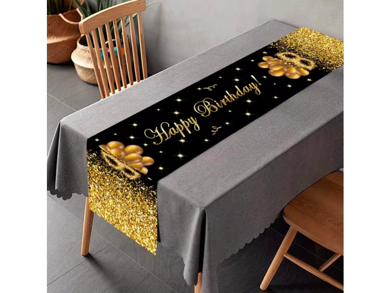 Camino de Mesa " Feliz Cumpleaños " en color negro