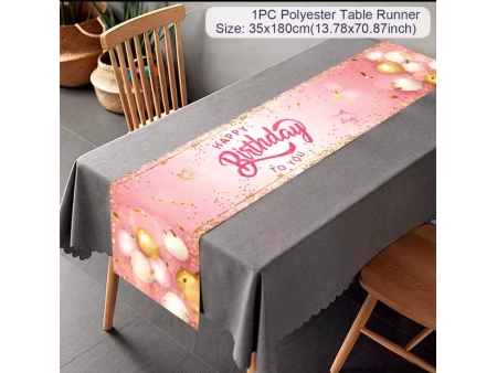 Camino de Mesa " Feliz Cumpleaños " en color Rosa.