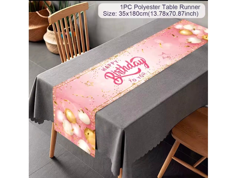 Camino de Mesa " Feliz Cumpleaños " en color Rosa.