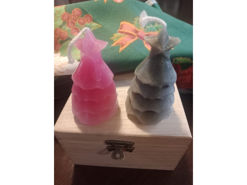 Pack 2 Velas Arbolito de Navidad con Cajita de Madera de Regalo