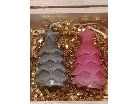 Pack 2 Velas Arbolito de Navidad con Cajita de Madera de Regalo