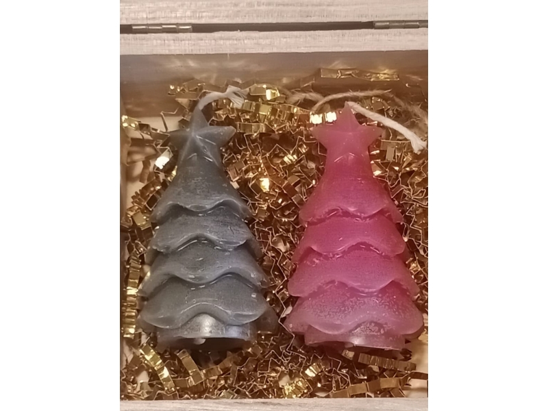Pack 2 Velas Arbolito de Navidad con Cajita de Madera de Regalo