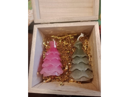 Pack 2 Velas Arbolito de Navidad con Cajita de Madera de Regalo